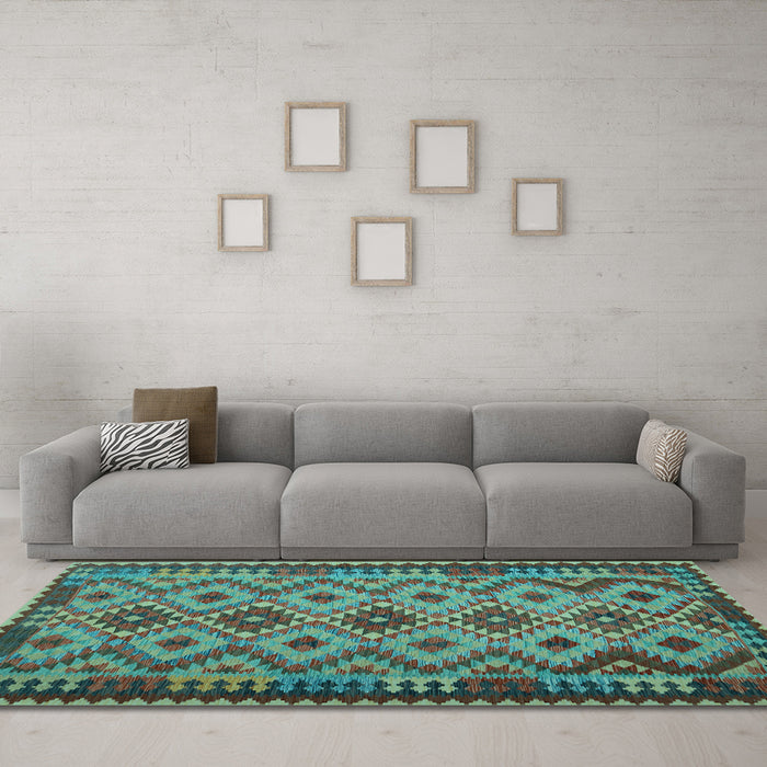 Machine Washable Southwestern Light Blue Country Rug in a Living Room, wshcon1119lblu