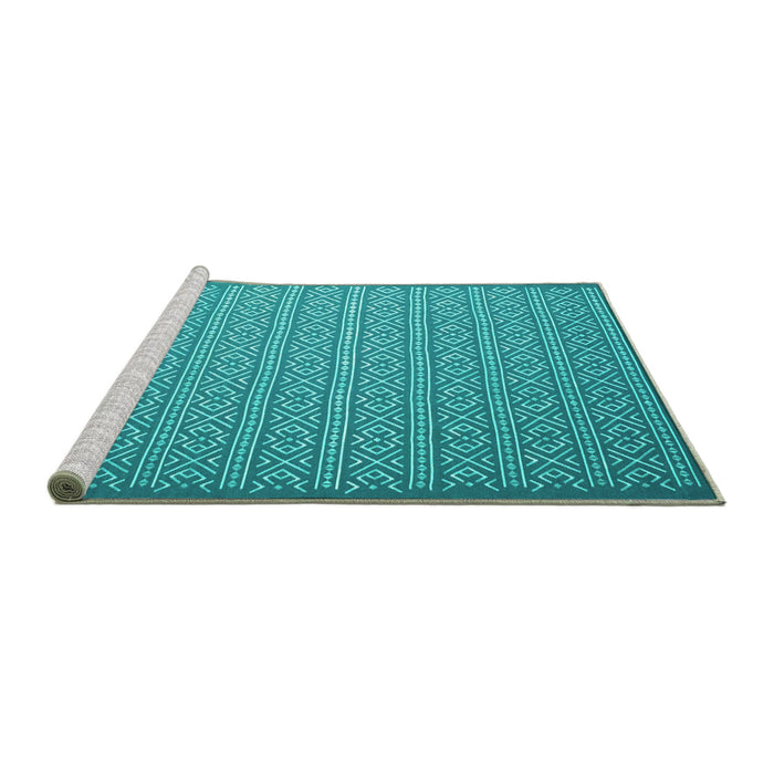 Sideview of Machine Washable Abstract Turquoise Contemporary Area Rugs, wshcon1120turq