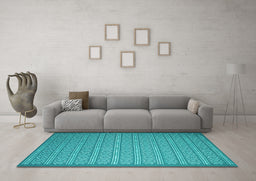 Machine Washable Abstract Turquoise Contemporary Area Rugs in a Living Room,, wshcon1120turq