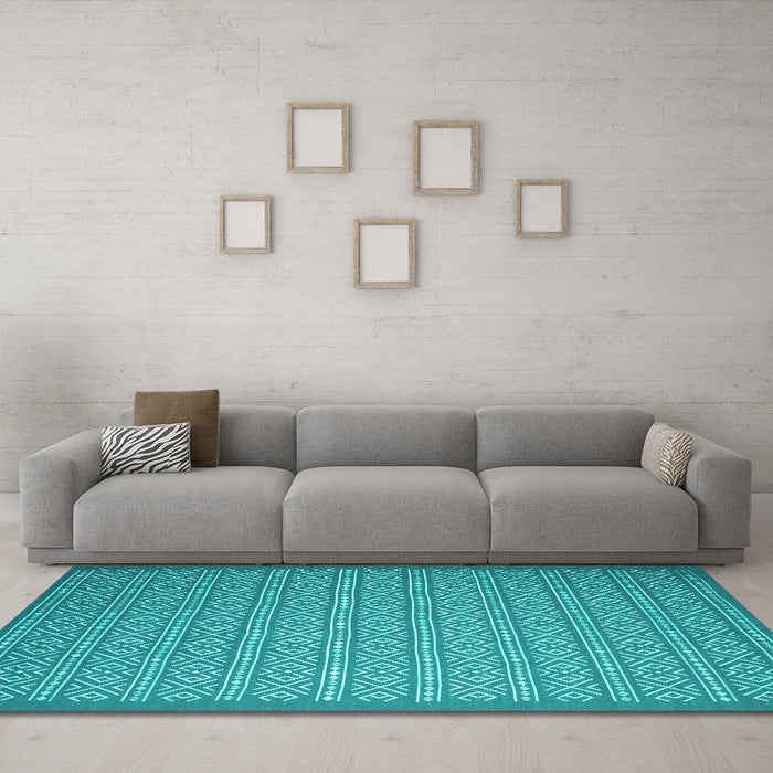 Machine Washable Abstract Turquoise Contemporary Area Rugs in a Living Room,, wshcon1120turq
