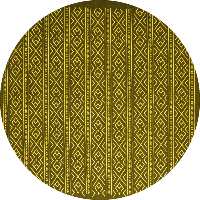 Round Machine Washable Abstract Yellow Contemporary Rug, wshcon1121yw