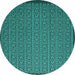 Round Machine Washable Abstract Turquoise Contemporary Area Rugs, wshcon1121turq