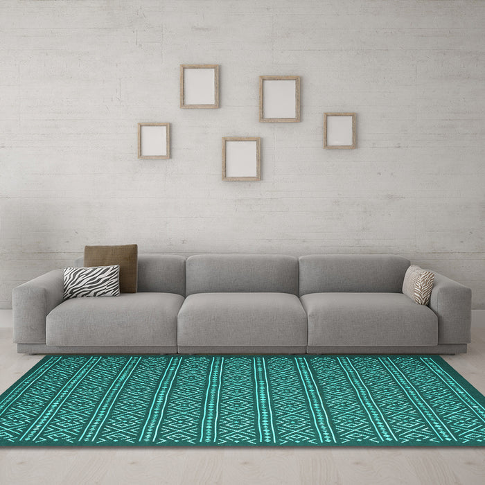 Machine Washable Abstract Turquoise Contemporary Area Rugs in a Living Room,, wshcon1121turq