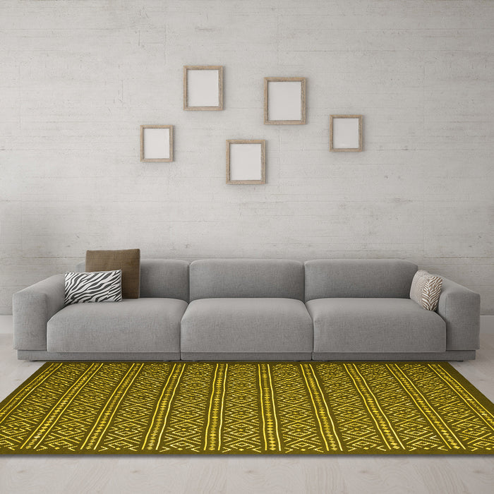 Machine Washable Abstract Yellow Contemporary Rug in a Living Room, wshcon1121yw