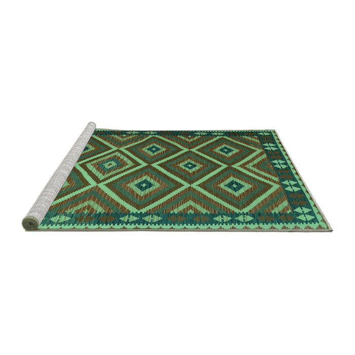 Sideview of Machine Washable Oriental Turquoise Traditional Area Rugs, wshcon1122turq