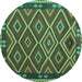 Round Machine Washable Oriental Turquoise Traditional Area Rugs, wshcon1122turq