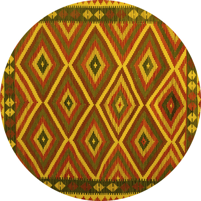 Round Machine Washable Oriental Yellow Traditional Rug, wshcon1122yw