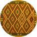 Round Machine Washable Oriental Yellow Traditional Rug, wshcon1122yw