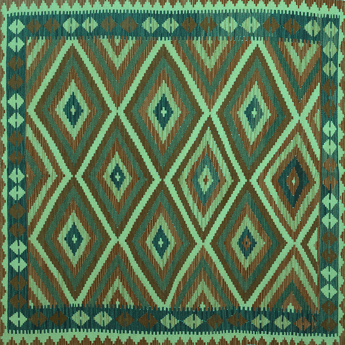 Square Machine Washable Oriental Turquoise Traditional Area Rugs, wshcon1122turq