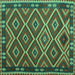 Square Machine Washable Oriental Turquoise Traditional Area Rugs, wshcon1122turq