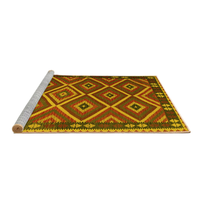 Sideview of Machine Washable Oriental Yellow Traditional Rug, wshcon1122yw