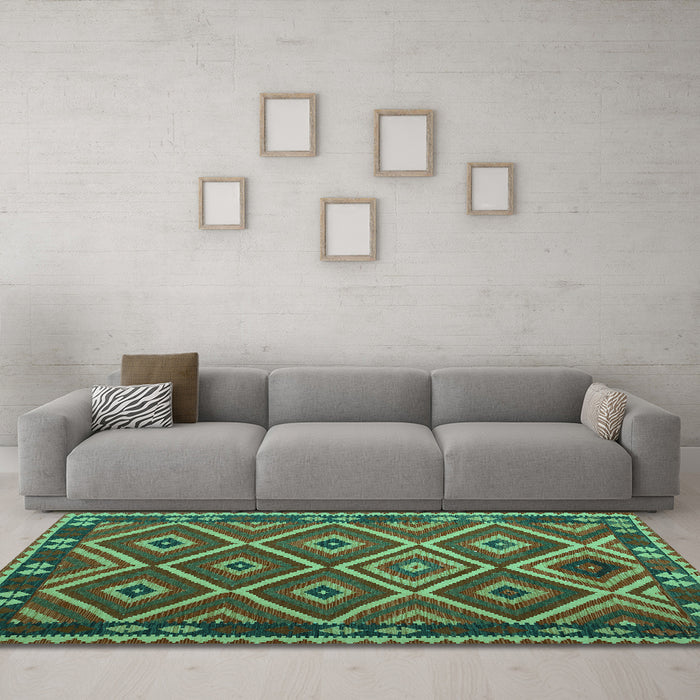 Machine Washable Oriental Turquoise Traditional Area Rugs in a Living Room,, wshcon1122turq