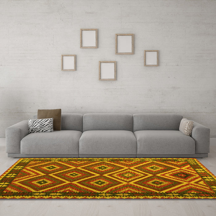 Machine Washable Oriental Yellow Traditional Rug in a Living Room, wshcon1122yw