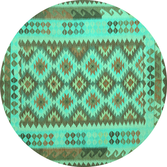 Round Machine Washable Southwestern Turquoise Country Area Rugs, wshcon1123turq