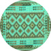 Round Machine Washable Southwestern Turquoise Country Area Rugs, wshcon1123turq