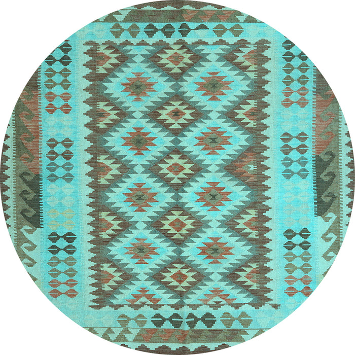Round Machine Washable Southwestern Light Blue Country Rug, wshcon1123lblu