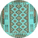 Round Machine Washable Southwestern Light Blue Country Rug, wshcon1123lblu