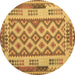 Round Machine Washable Southwestern Brown Country Rug, wshcon1123brn