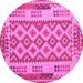 Round Machine Washable Southwestern Pink Country Rug, wshcon1123pnk