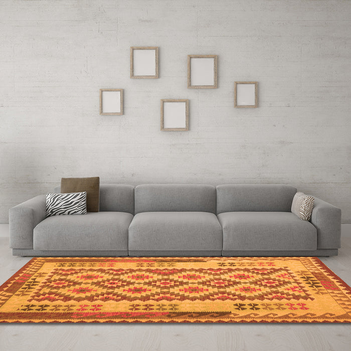 Machine Washable Southwestern Orange Country Area Rugs in a Living Room, wshcon1123org