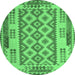 Round Machine Washable Southwestern Emerald Green Country Area Rugs, wshcon1123emgrn