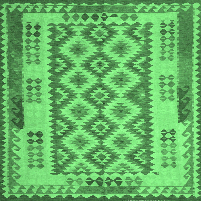 Square Machine Washable Southwestern Emerald Green Country Area Rugs, wshcon1123emgrn