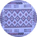 Round Machine Washable Southwestern Blue Country Rug, wshcon1123blu