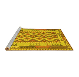 Sideview of Machine Washable Southwestern Yellow Country Rug, wshcon1123yw