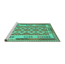 Sideview of Machine Washable Southwestern Turquoise Country Area Rugs, wshcon1123turq