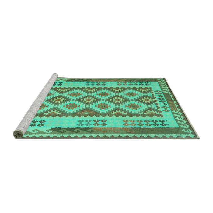 Sideview of Machine Washable Southwestern Turquoise Country Area Rugs, wshcon1123turq