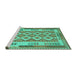 Sideview of Machine Washable Southwestern Turquoise Country Area Rugs, wshcon1123turq