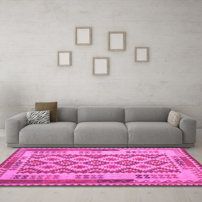 Machine Washable Southwestern Pink Country Rug in a Living Room, wshcon1123pnk