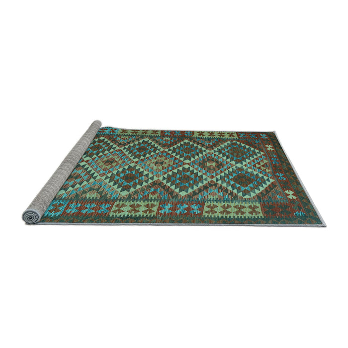 Sideview of Machine Washable Oriental Light Blue Traditional Rug, wshcon1124lblu