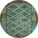 Round Machine Washable Oriental Light Blue Traditional Rug, wshcon1124lblu