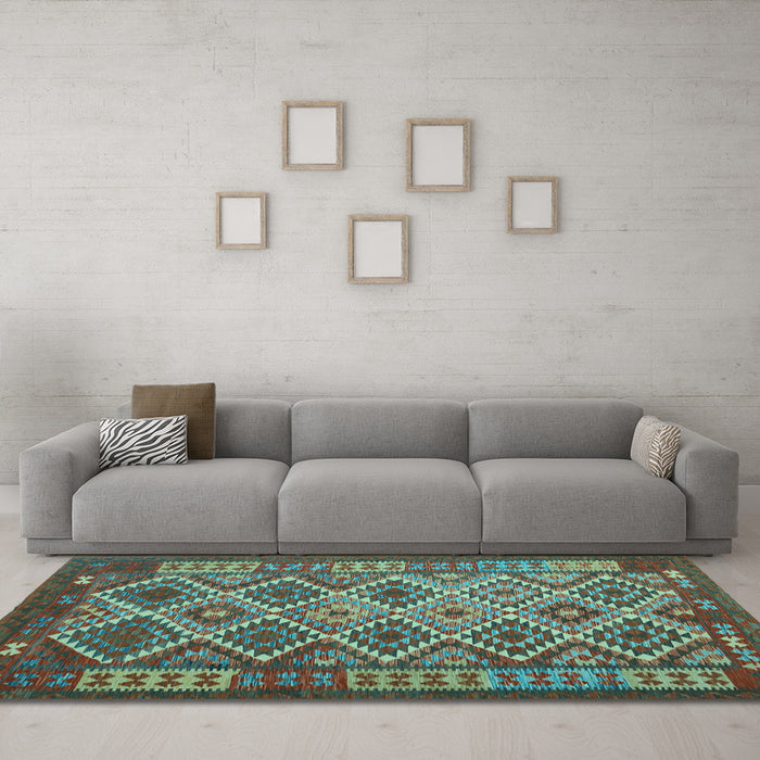 Machine Washable Oriental Light Blue Traditional Rug in a Living Room, wshcon1124lblu
