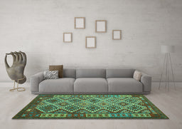 Machine Washable Oriental Turquoise Traditional Area Rugs in a Living Room,, wshcon1124turq