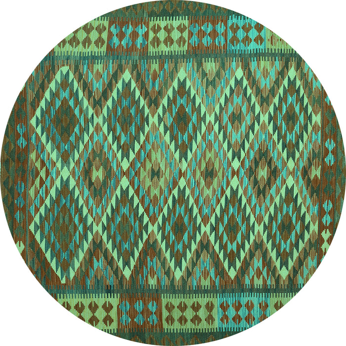 Round Machine Washable Oriental Turquoise Traditional Area Rugs, wshcon1124turq