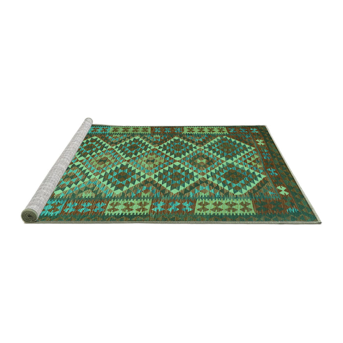 Sideview of Machine Washable Oriental Turquoise Traditional Area Rugs, wshcon1124turq