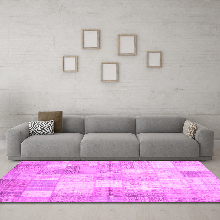 Machine Washable Patchwork Pink Transitional Rug in a Living Room, wshcon1125pnk
