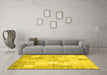 Machine Washable Patchwork Yellow Transitional Rug in a Living Room, wshcon1125yw