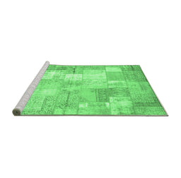 Sideview of Machine Washable Patchwork Emerald Green Transitional Area Rugs, wshcon1125emgrn