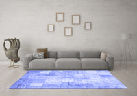 Machine Washable Patchwork Blue Transitional Rug, wshcon1125blu