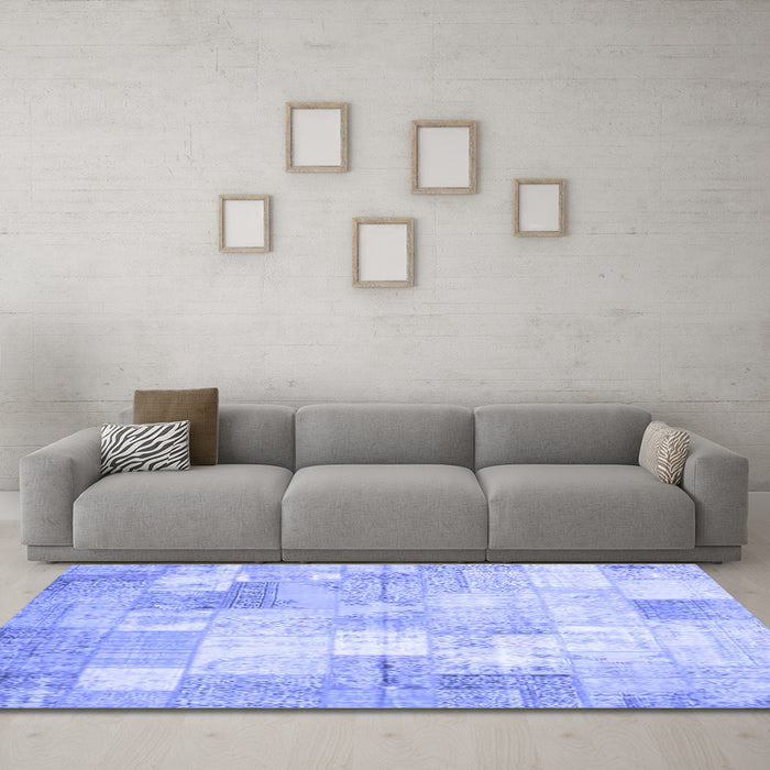 Machine Washable Patchwork Blue Transitional Rug in a Living Room, wshcon1125blu