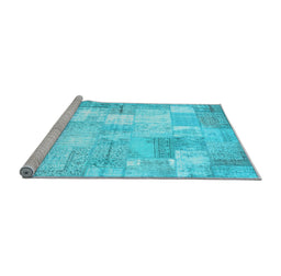 Sideview of Machine Washable Patchwork Light Blue Transitional Rug, wshcon1125lblu