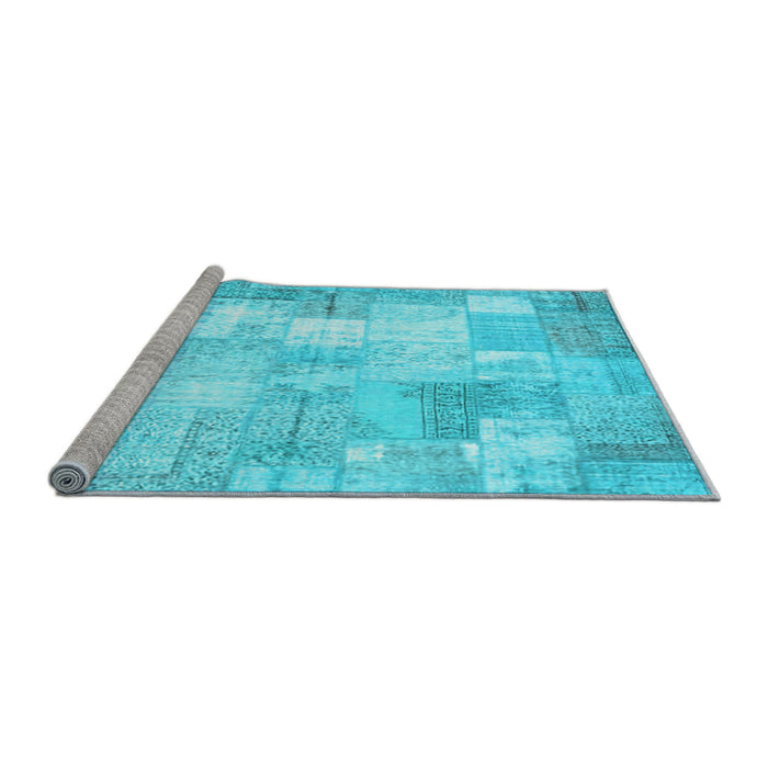 Sideview of Machine Washable Patchwork Light Blue Transitional Rug, wshcon1125lblu