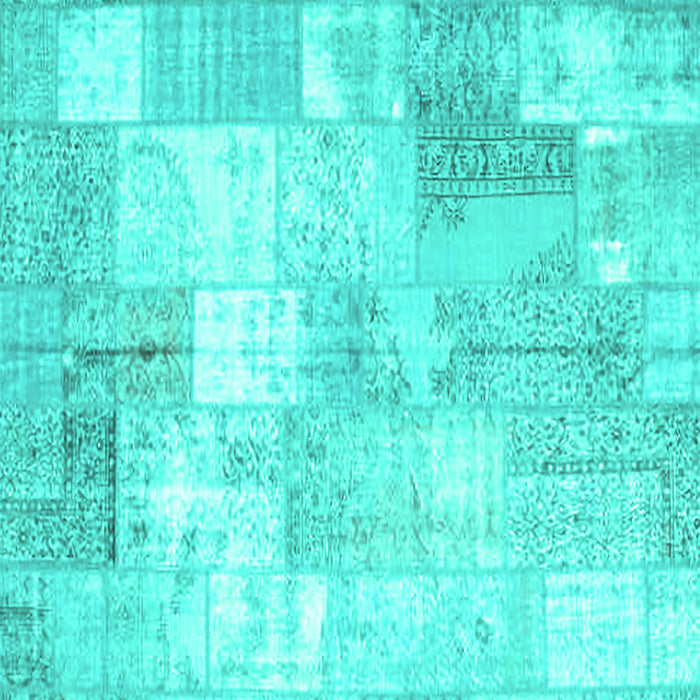 Machine Washable Patchwork Turquoise Transitional Area Rugs, wshcon1125turq