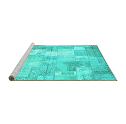 Sideview of Machine Washable Patchwork Turquoise Transitional Area Rugs, wshcon1125turq