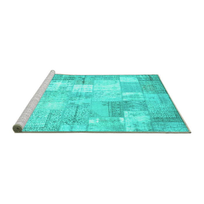 Sideview of Machine Washable Patchwork Turquoise Transitional Area Rugs, wshcon1125turq