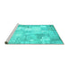 Sideview of Machine Washable Patchwork Turquoise Transitional Area Rugs, wshcon1125turq