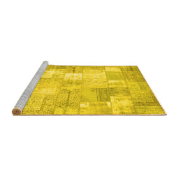Sideview of Machine Washable Patchwork Yellow Transitional Rug, wshcon1125yw